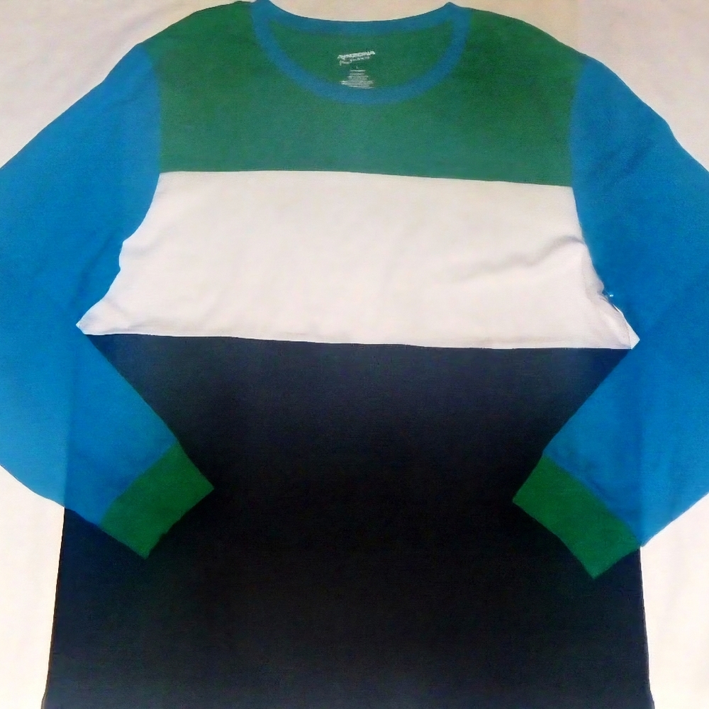 Arizona Jeans Colorblock Multicolor Long Sleeve T-Shirt Men's Large 100% Cotton